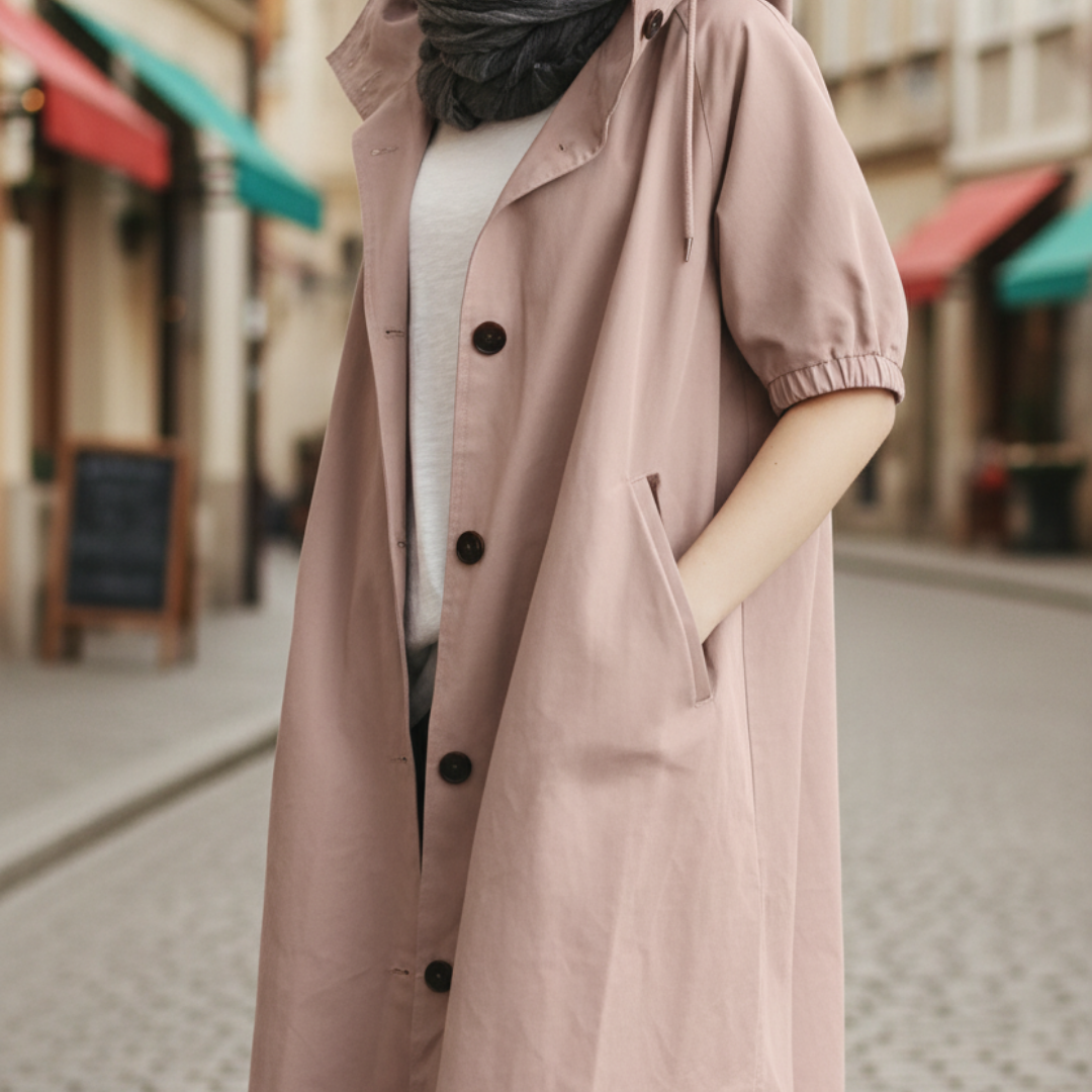 Damen Regenmantel Rot Kapuzenmantel Lang |  Vestea