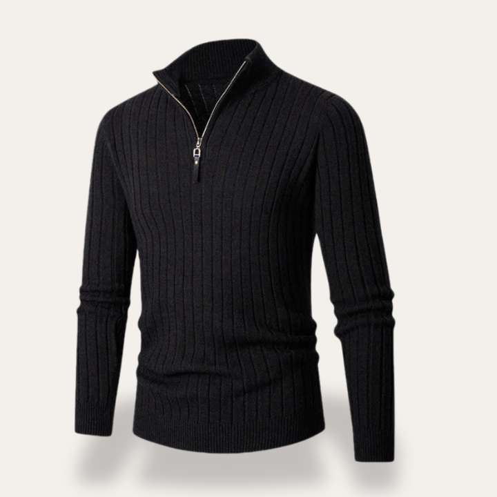 Herren Pullover Halbzip Rippstrick Materialmix | Vestea