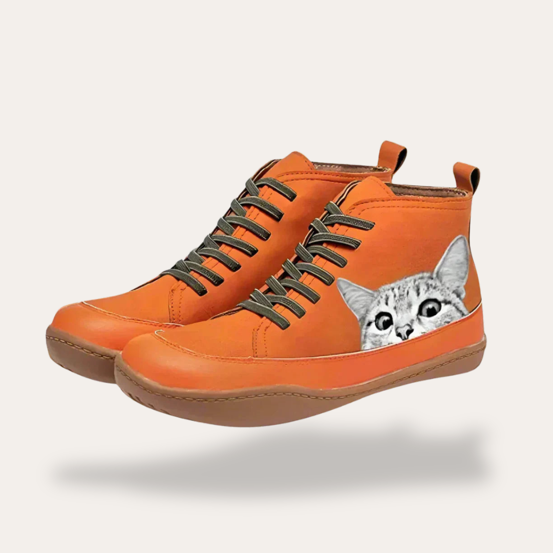 Damen Orthopädische Sneaker High Top Katze Motiv | Vestea