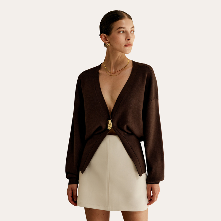 Damen Strickjacke V-Ausschnitt Langarm Cardigan | Vestea