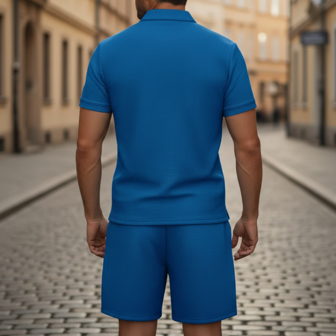 Ensemble coordonné polo et short en maille texturée pour homme
