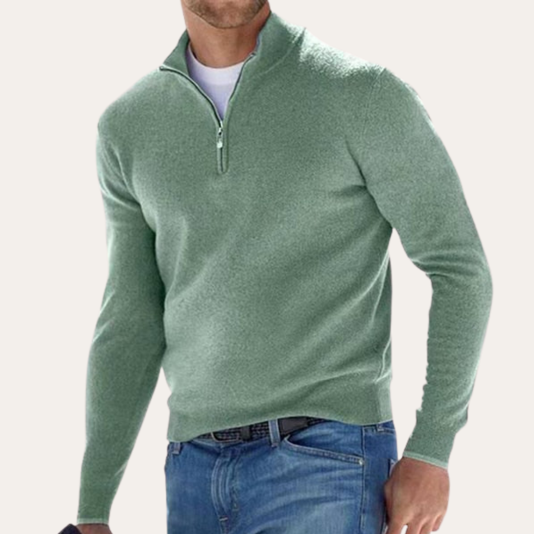 Herren Feinstrickpullover Halbzip Langarm Materialmix Freizeit | Vestea