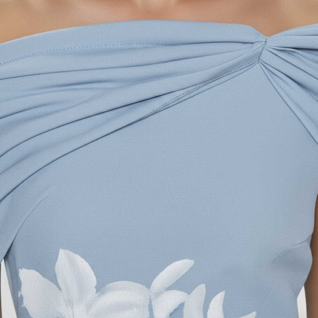 Robe mi-longue à fleurs pour femme, épaules dénudées