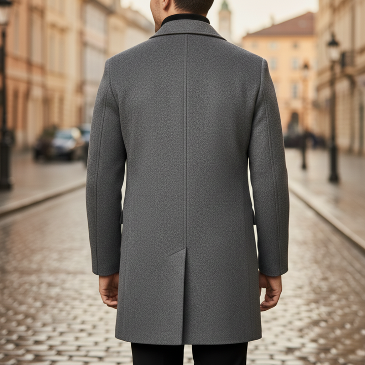 Men's Wool Coat Woven Fabric Knee-Length Black | Vestea