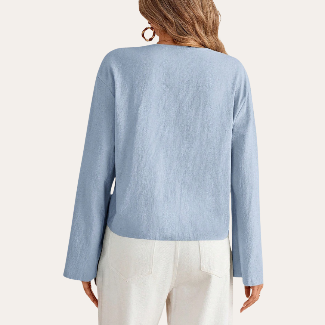 Vestea | Damen Baumwoll-Leinen Bluse mit Bindeband