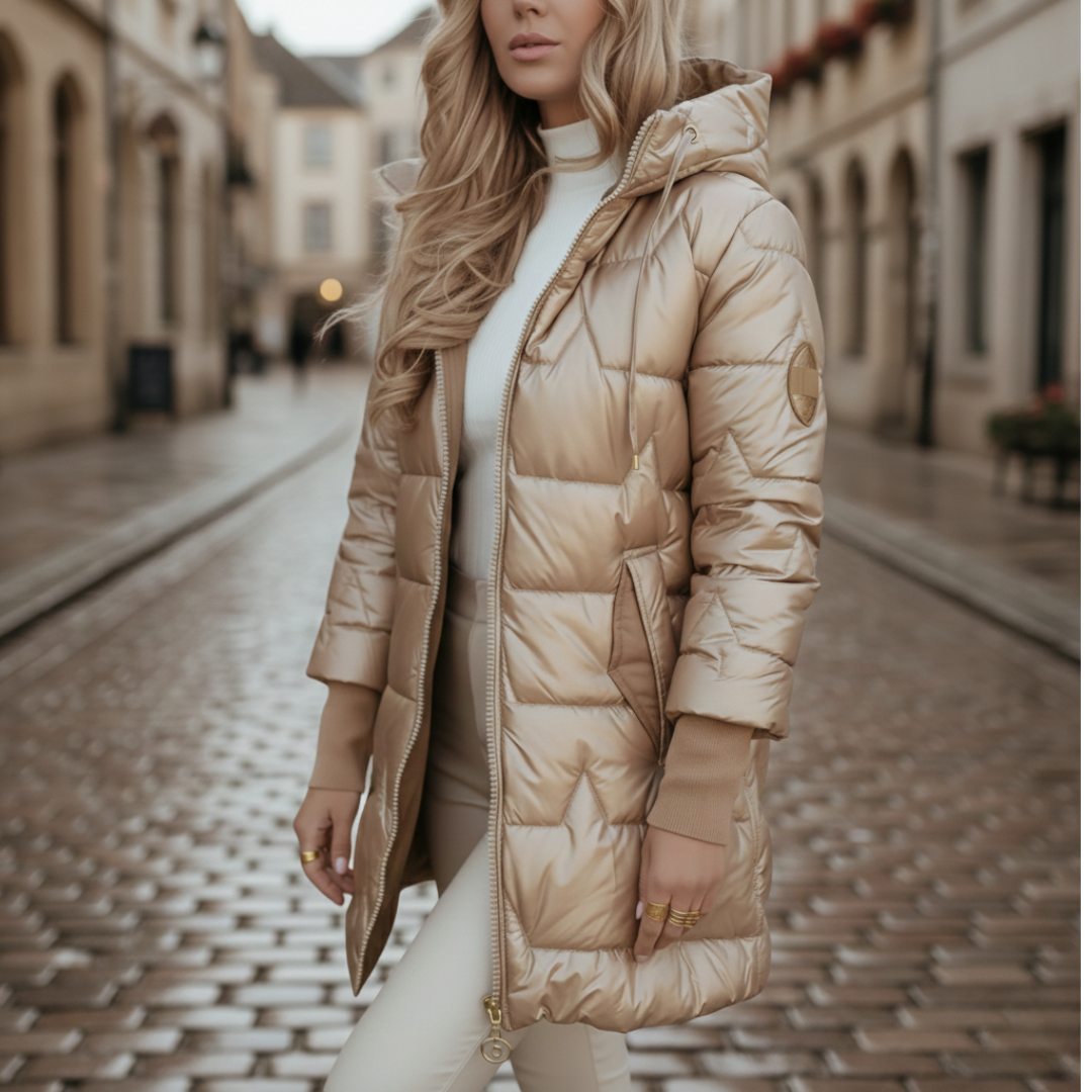 Damen Steppmantel Lang mit Kapuze | Vestea