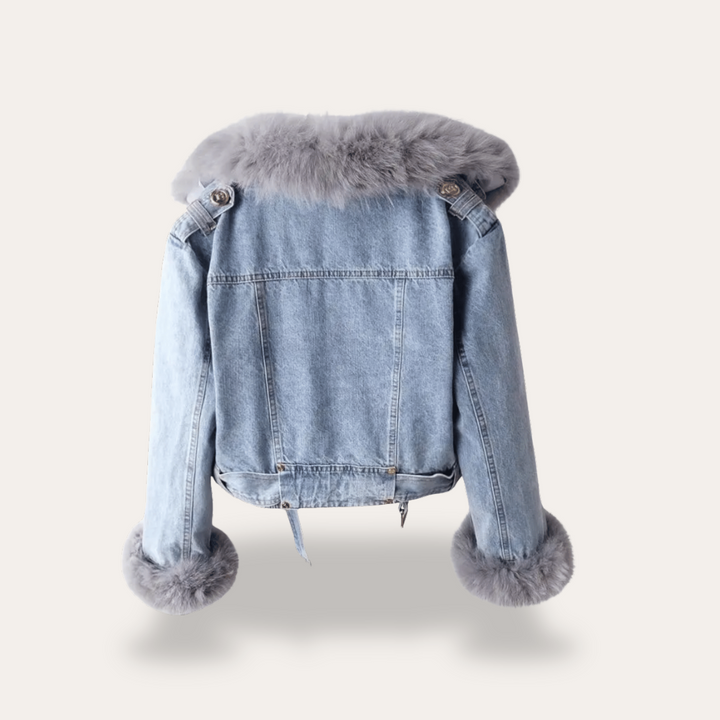 Denimjacke mit Fellkragen für Damen | Vestea