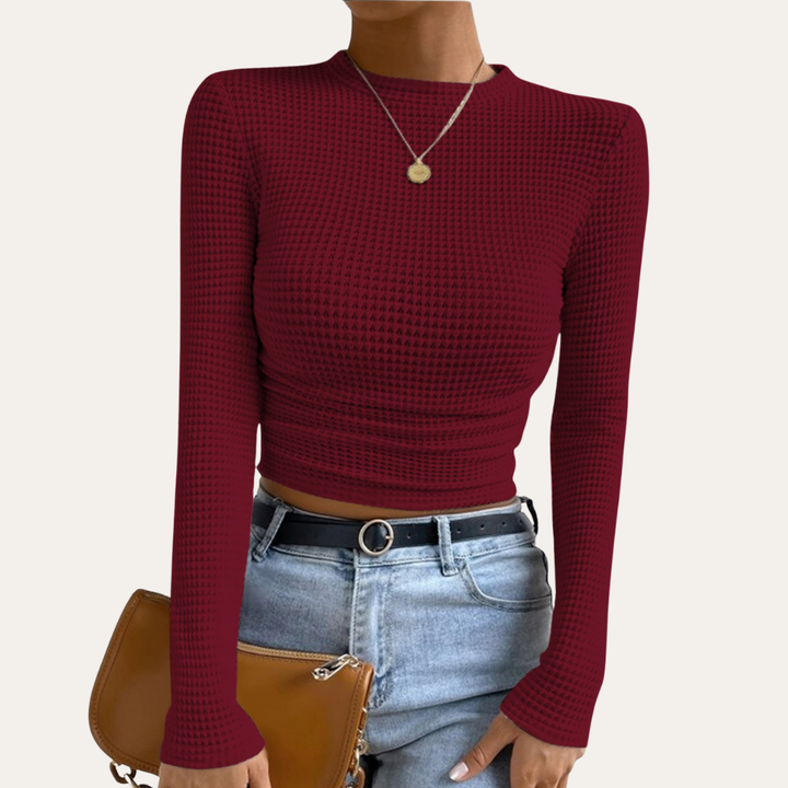 Damen Langarm Crop Top Rippenstrick Figurbetont | Vestea