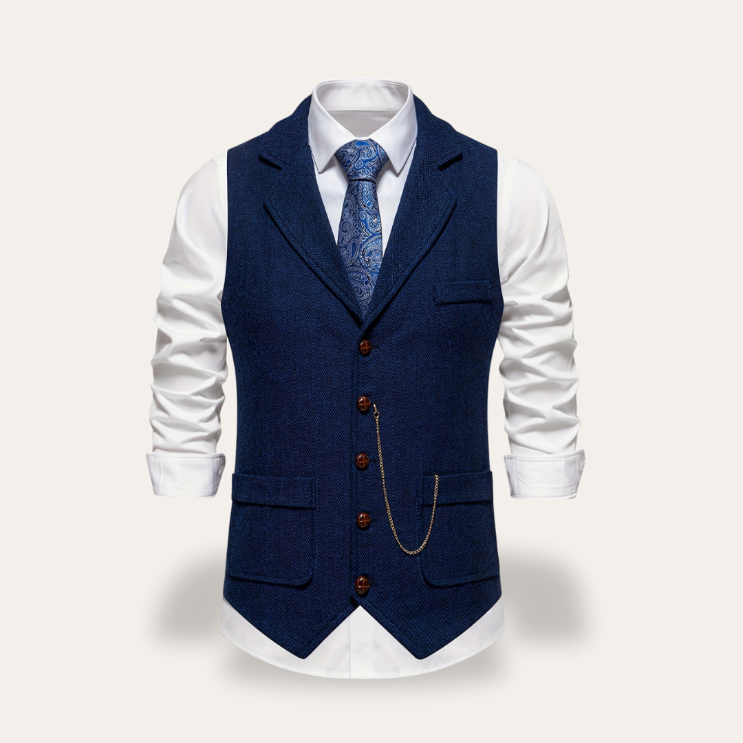 Herren Tweed Weste Anzugweste Slim Fit mit Knopfverschluss | Vestea