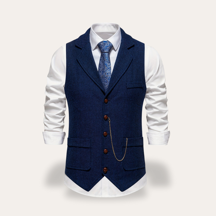 Herren Tweed Weste Anzugweste Slim Fit mit Knopfverschluss | Vestea