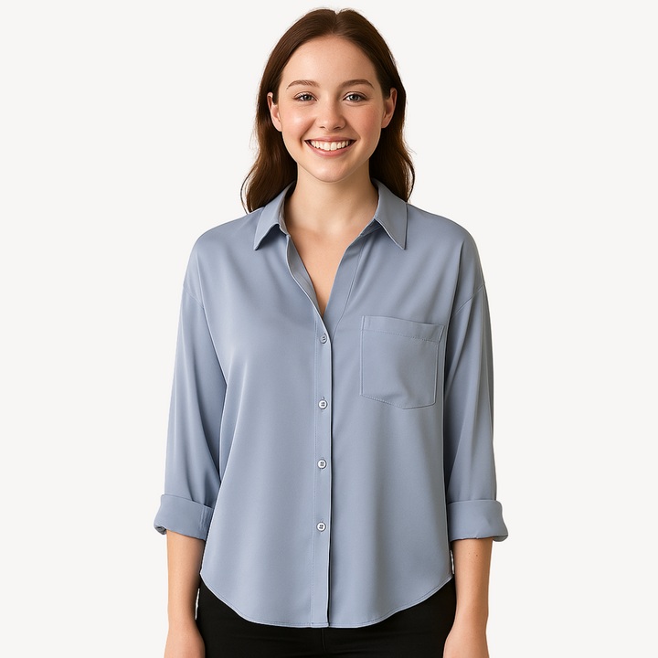 Damen Bluse Langarm mit Kragen aus Satinmaterial | Vestea
