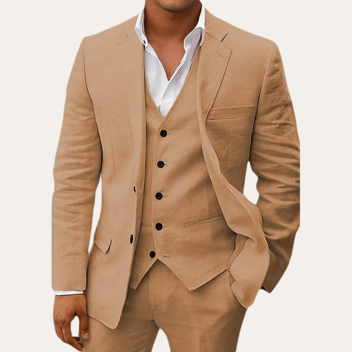 Herren Sommer Anzug 3-teilig Leinen Look Slim Fit Festlich | Vestea