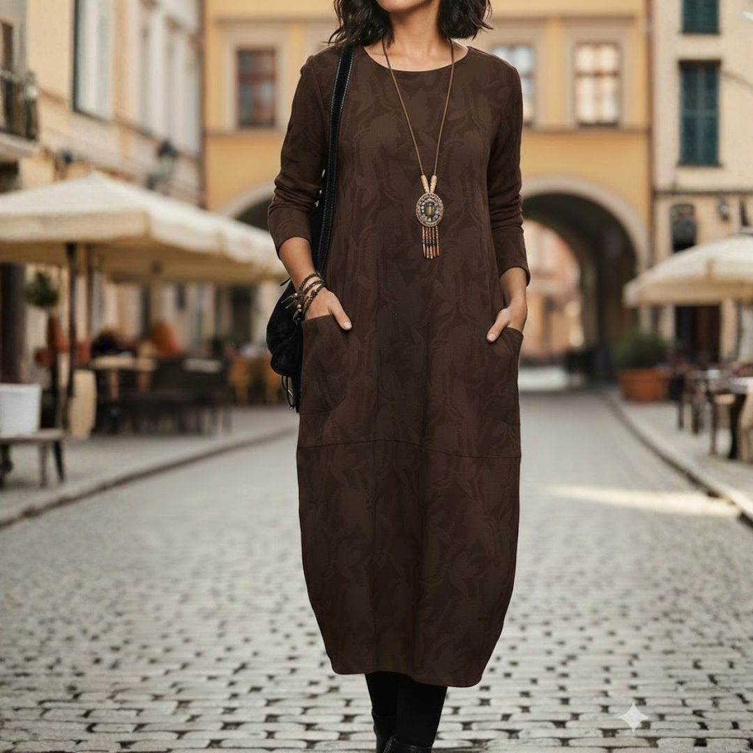 Robe d'hiver pour femme à manches longues et silhouette ajustée