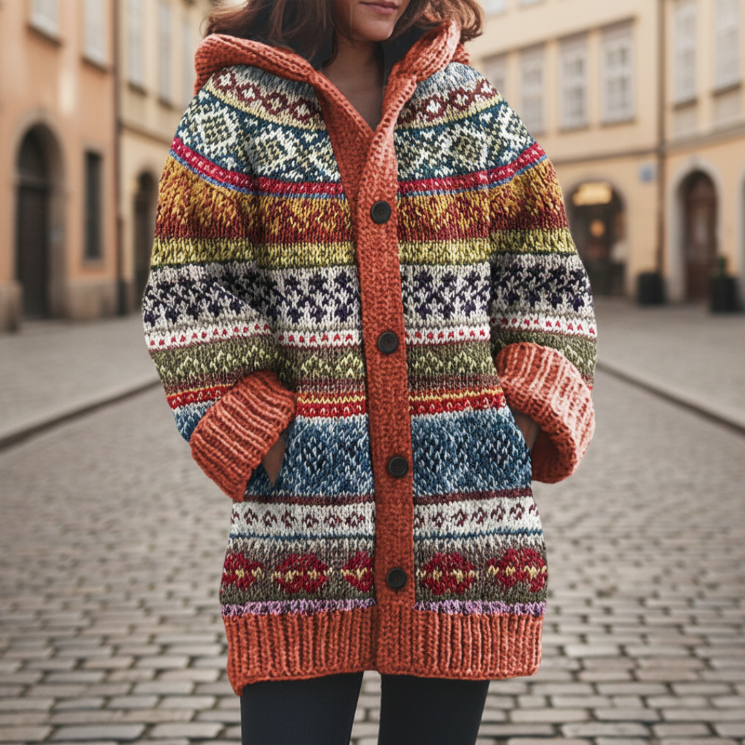 Damen Strick Kapuzenjacke Wintermantel | Vestea