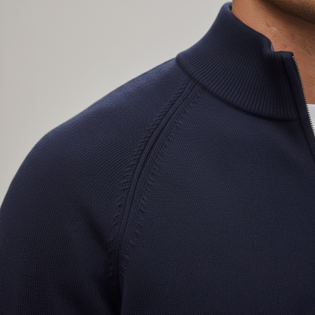 Herren-Feinstrickpullover mit halbem Reißverschluss | Vestea