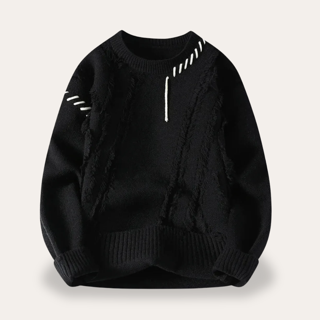 Herren Strickpullover Rundhals mit Stickerei | Vestea