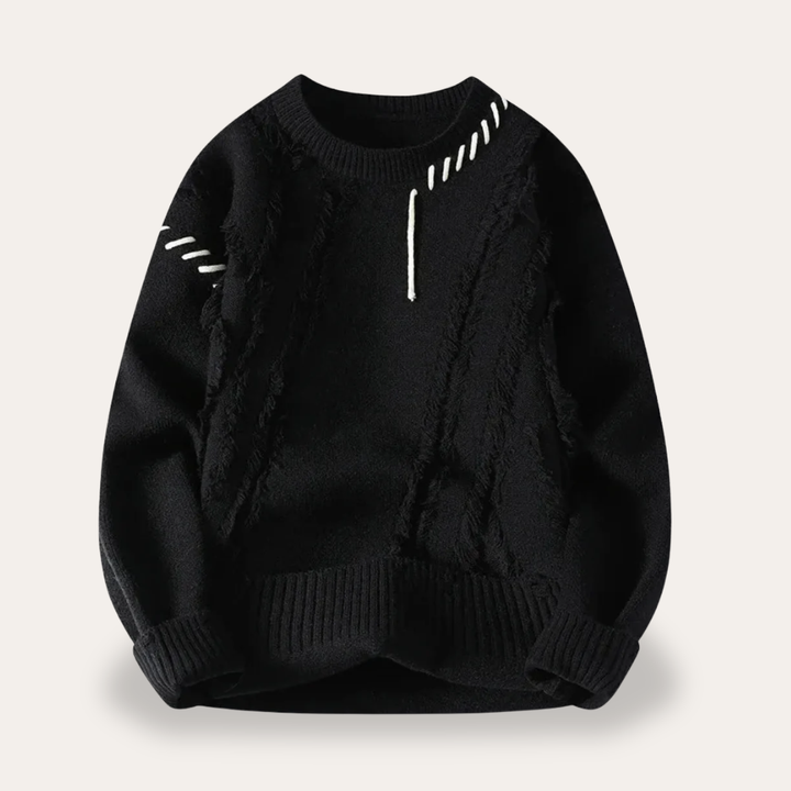 Herren Strickpullover Rundhals mit Stickerei | Vestea