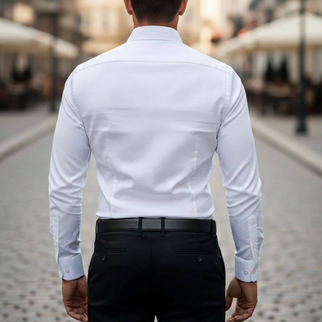 Chemise à boutons manches longues coupe ajustée élastique pour homme