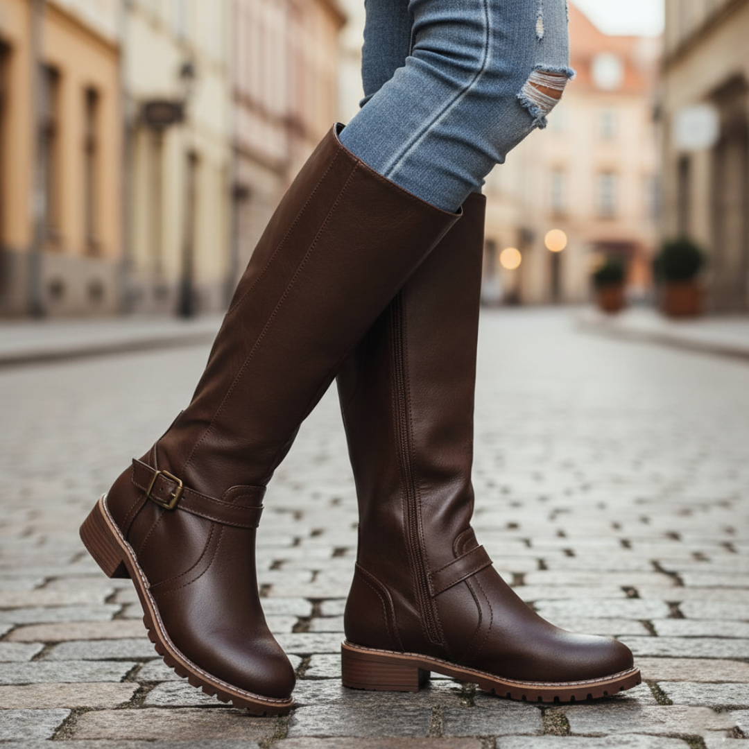 Orthopädische Damen Langschaft-Stiefel aus Kunstleder | Vestea