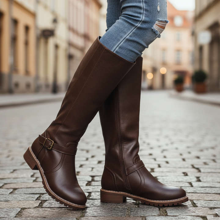 Orthopädische Damen Langschaft-Stiefel aus Kunstleder | Vestea