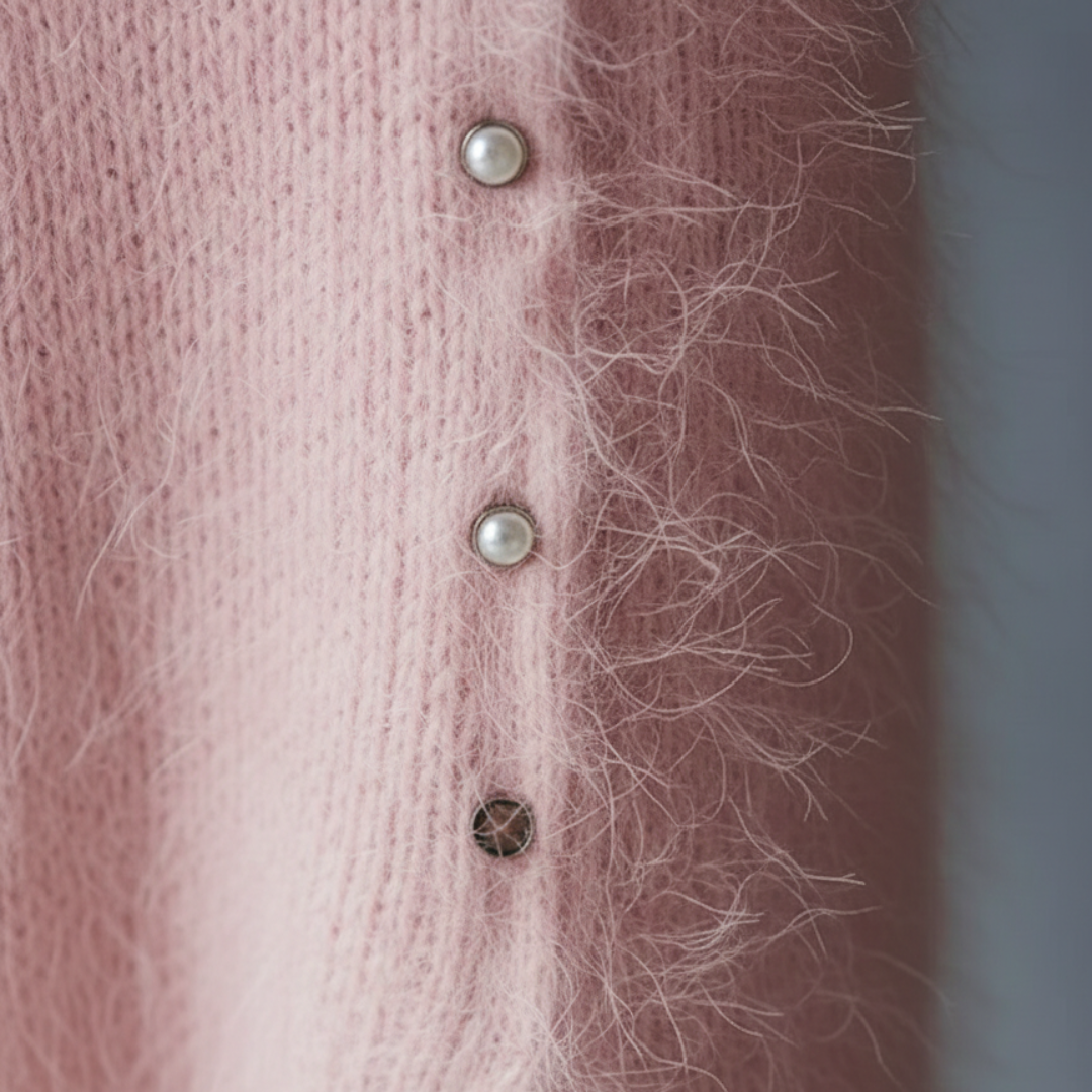 Vestido de punto midi con cuello en V peludo, abertura lateral y mangas largas para mujer