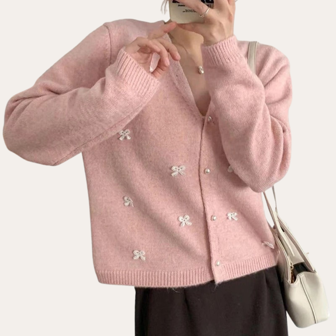 Damen Cardigan mit Schleifenstickerei | Vestea