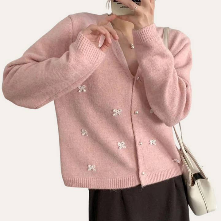 Damen Cardigan mit Schleifenstickerei | Vestea