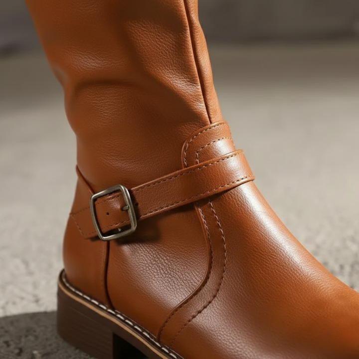 Bottes orthopédiques montantes en cuir avec sangle à boucle pour femmes