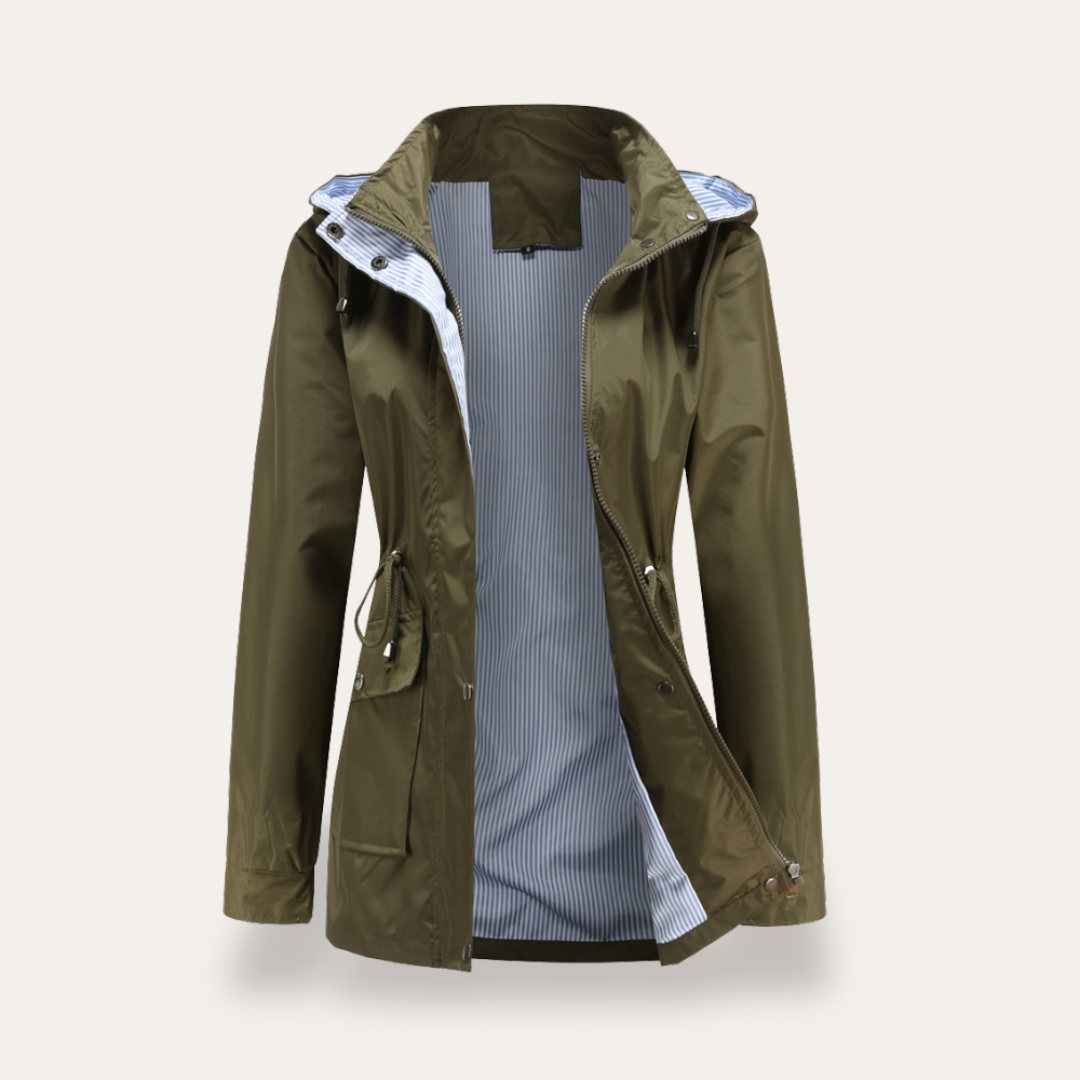 Damen Regenjacke mit Kapuze und Kordelzug Wasserabweisend | Vestea