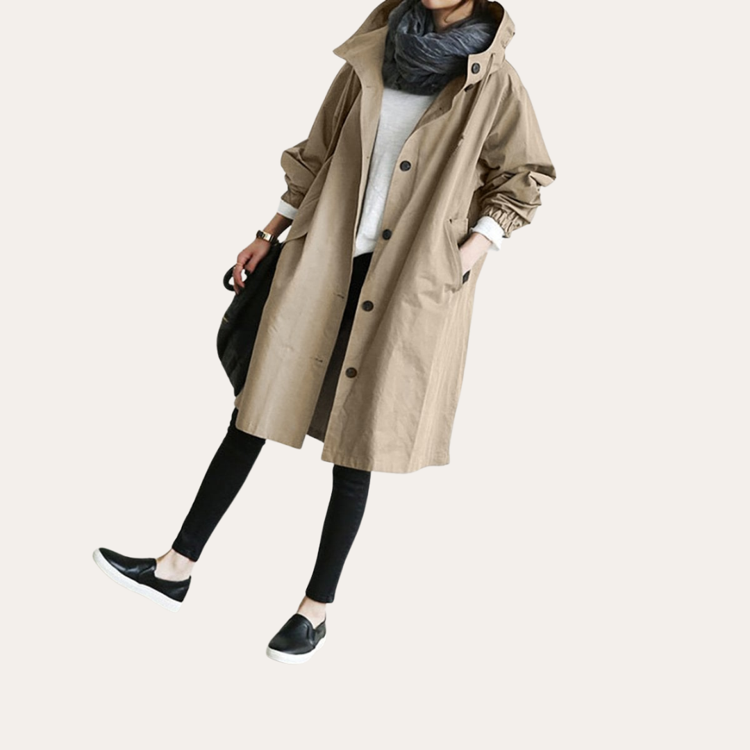 Damen Übergangsmantel mit Kapuze und Knöpfen | Vestea