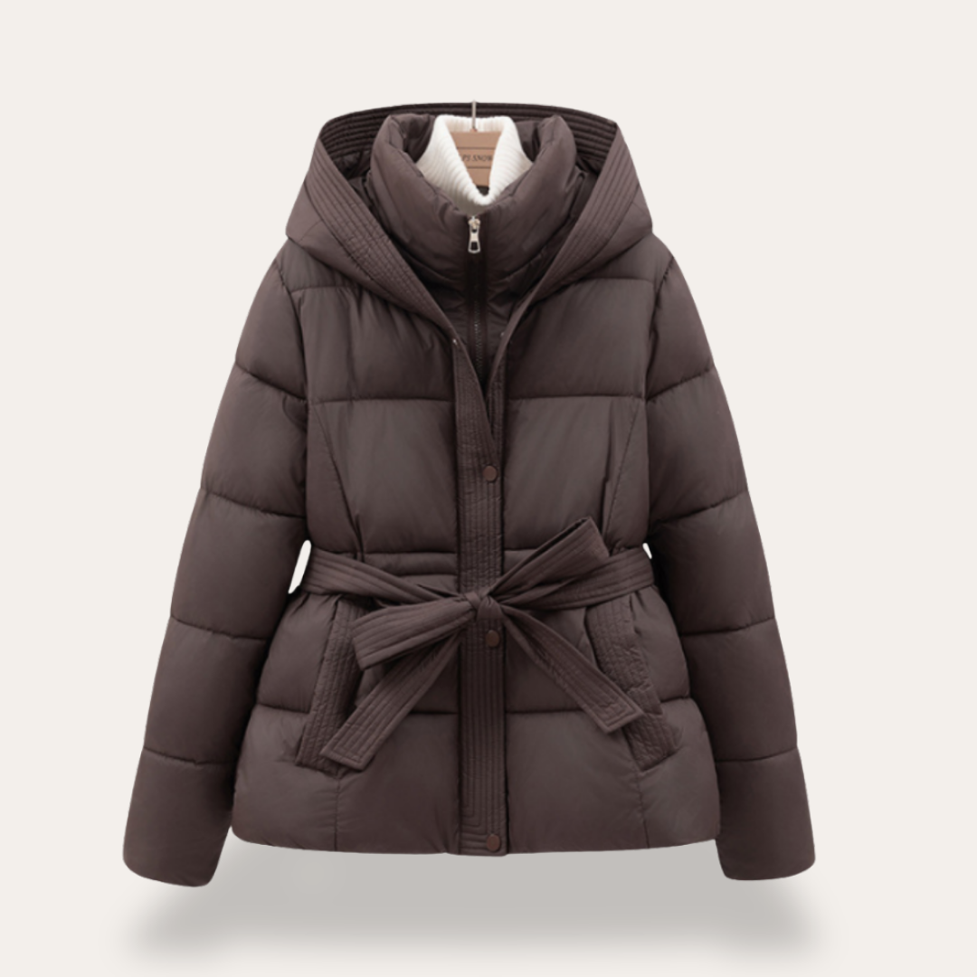 Damen Steppjacke Wintermantel Kapuze Gürtel Synthetik Warm | Vestea