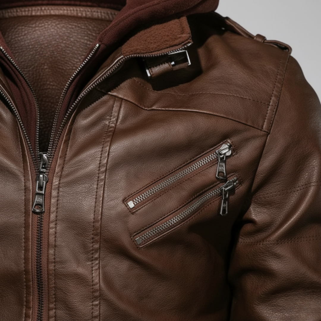 Herren Lederjacke mit Kapuze | Vestea