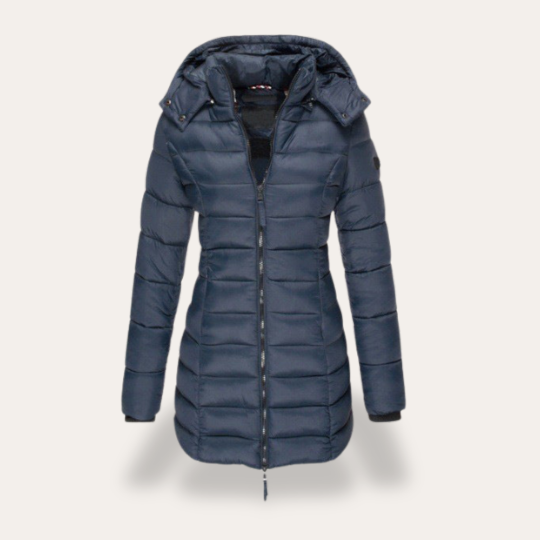 Damen Steppmantel mit Kapuze Winterjacke Reißverschluss | Vestea