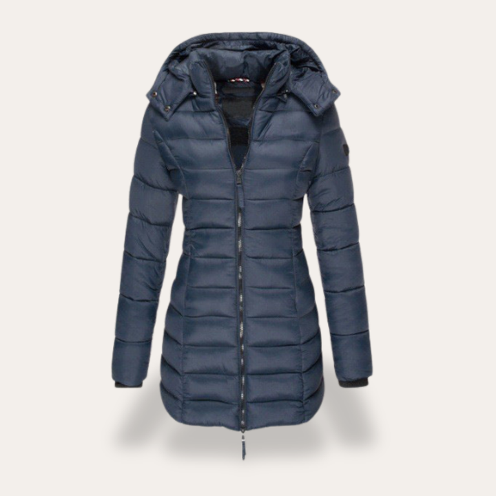 Damen Steppmantel mit Kapuze Winterjacke Reißverschluss | Vestea