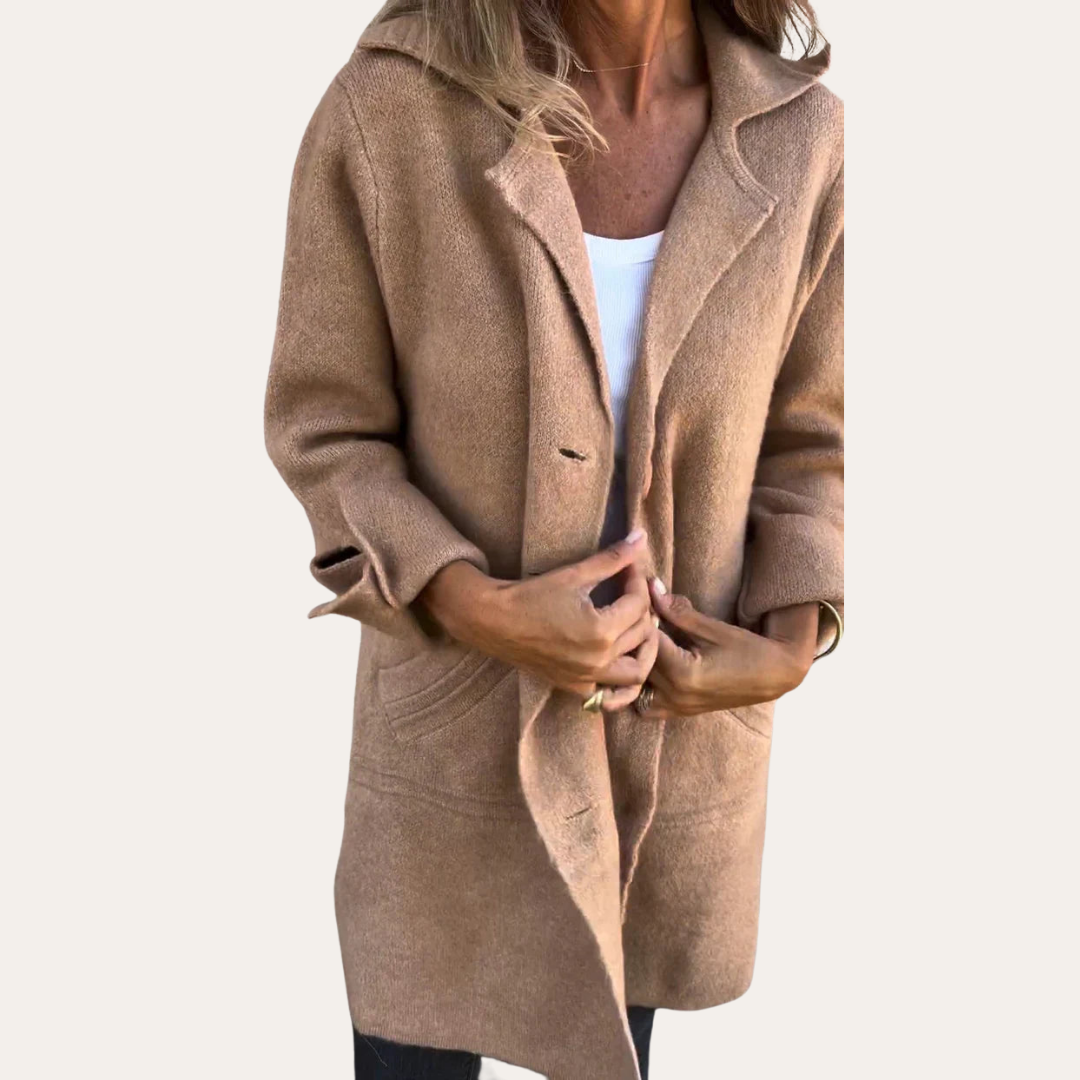 Damen Strickmantel Knielang mit Knöpfen Freizeit Herbstmantel | Vestea