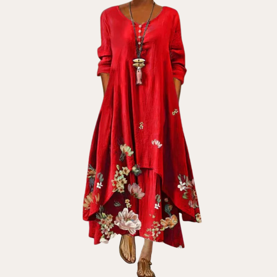 Blumenmuster Maxikleid Damen, Baumwolle | Vestea