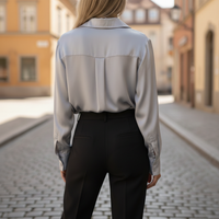 Women Satin Button Down Long Blouse