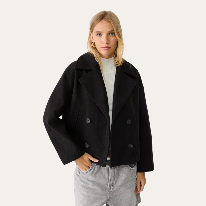 Damen Übergangsjacke Kurz Doppelreihig Blazer Stil | Vestea