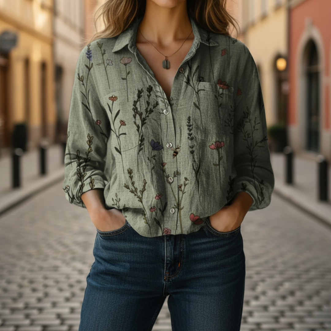 Damen Bluse Floral Print Langarm | Vestea