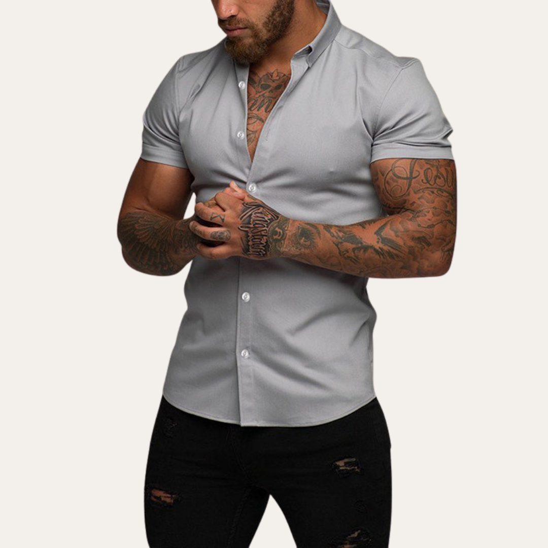 Herren Kurzarm Slim Fit Hemd Stretch Business | Vestea