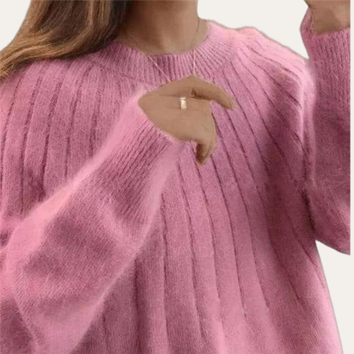 Damen Strickpullover Oversize Langarm Weich Acrylmischung Rundhals | Vestea