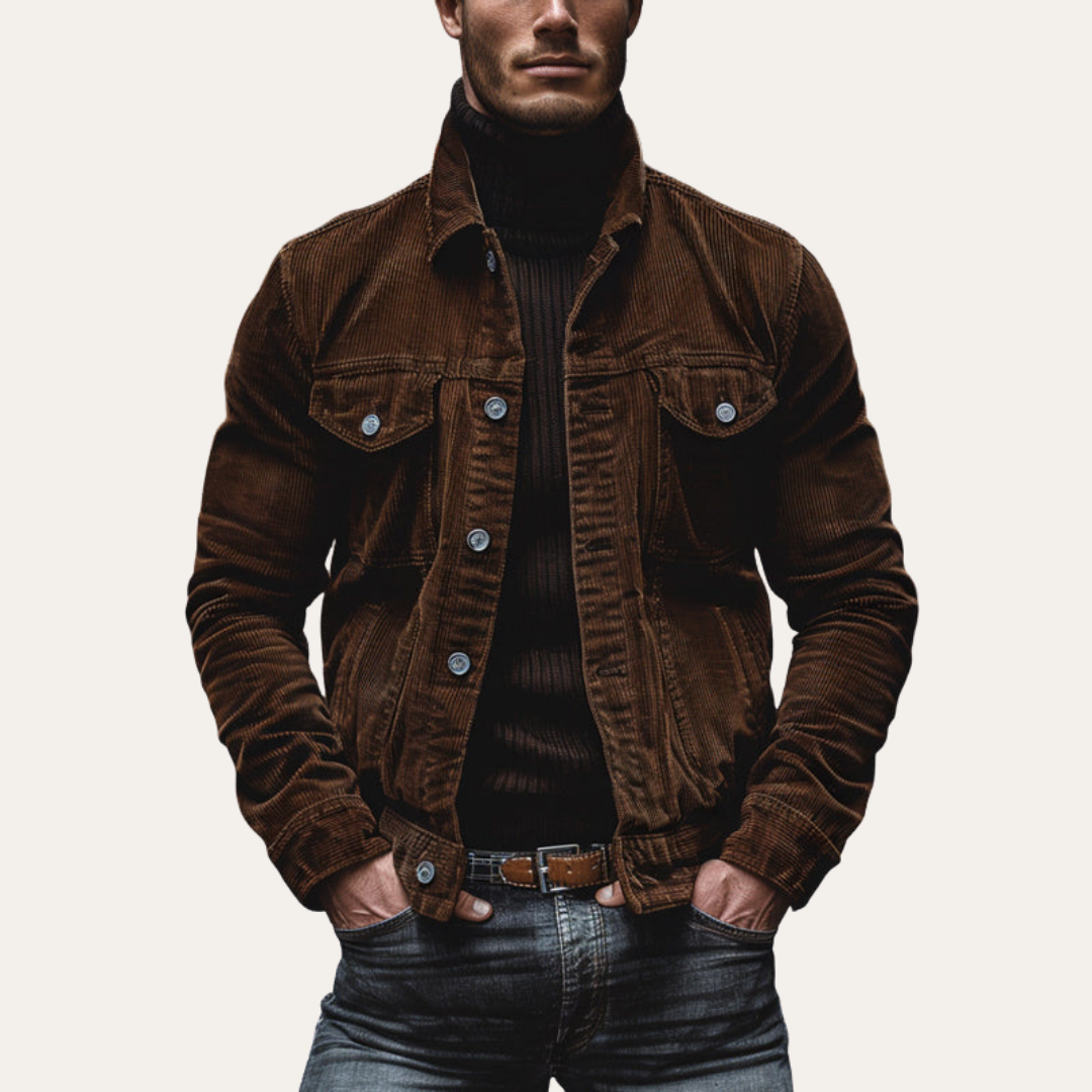 Herren Cordjacke Slim Fit Retro Freizeitjacke mit Taschen | Vestea