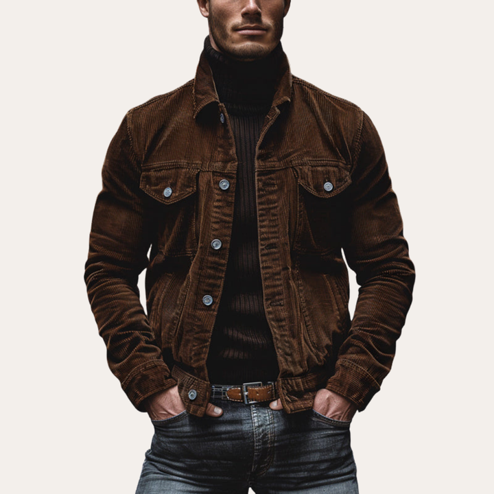 Herren Cordjacke Slim Fit Retro Freizeitjacke mit Taschen | Vestea