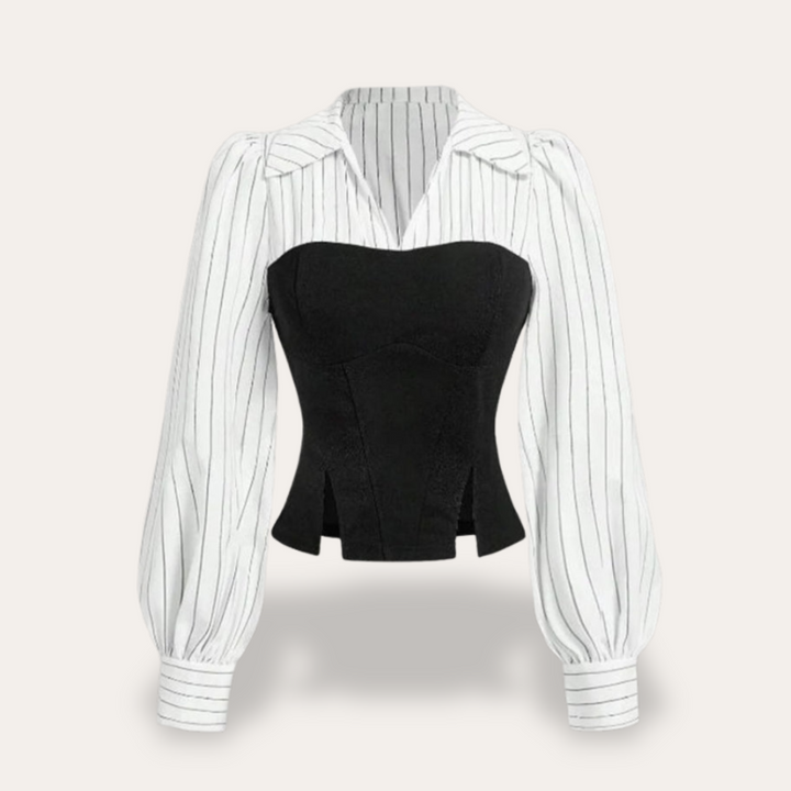 Damen Bluse mit Streifen und Puffärmeln | Vestea