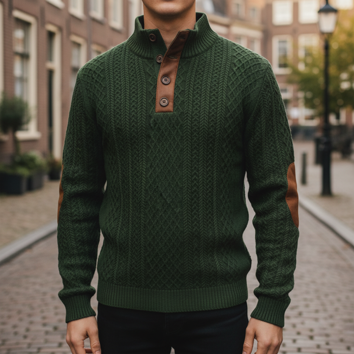 Herren Strickpullover mit Stehkragen und Knopfleiste | Vestea