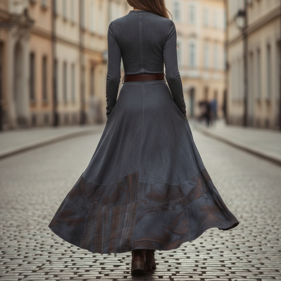 Women’s Long Dress in Mixed Fabric