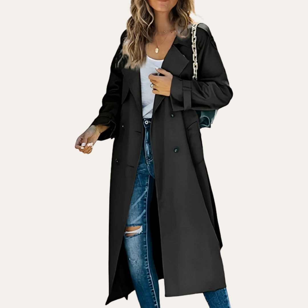 Damen Trenchcoat lang zweireihig mit Gürtel | Vestea