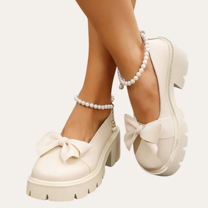 Orthopädische Plateau-Schuhe mit Schleife und Perlen für Damen | Vestea