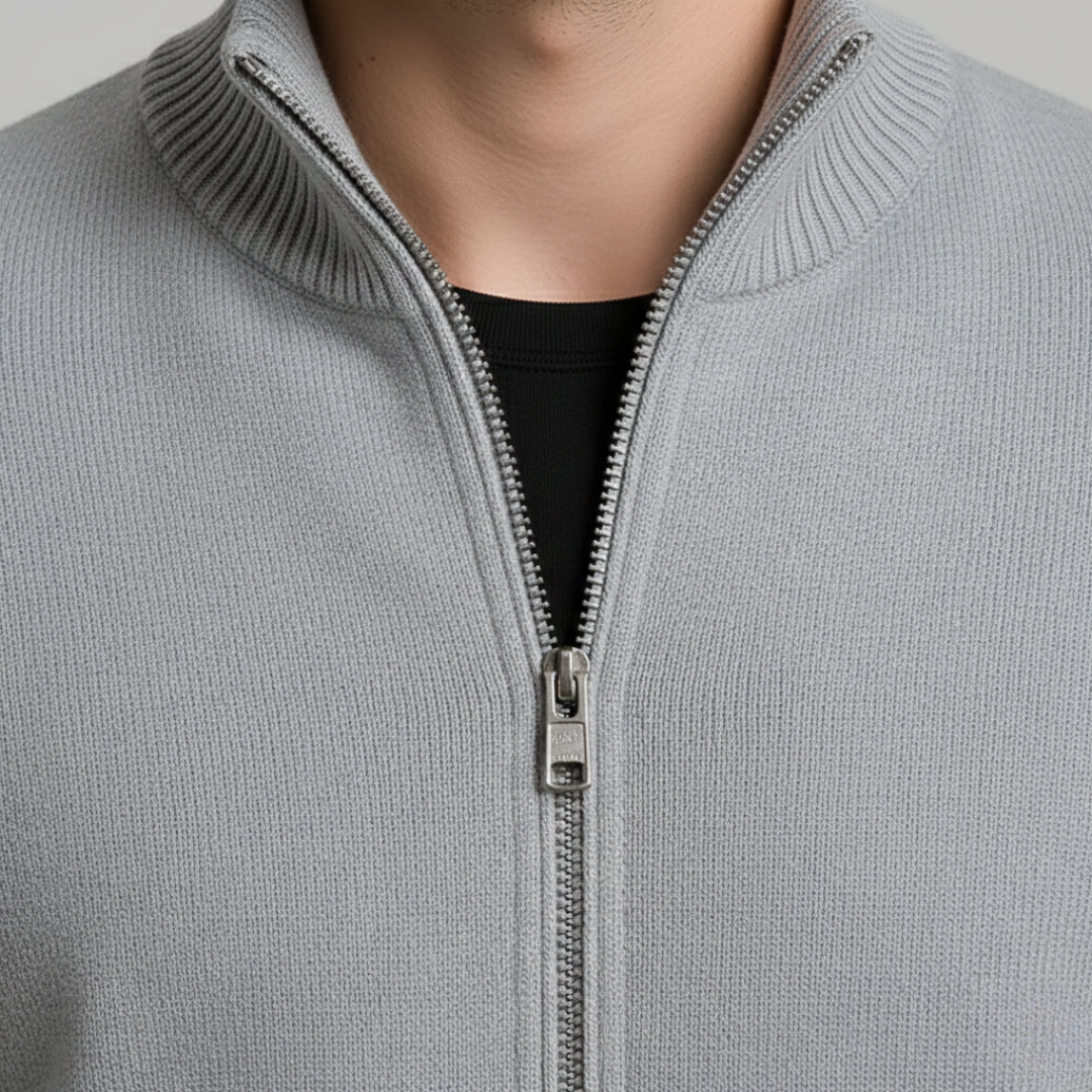 Suéter de punto con cremallera completa y borde acanalado para hombre