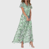 Women's Maxi Dress Floral Short Sleeve V-Neck Flowy